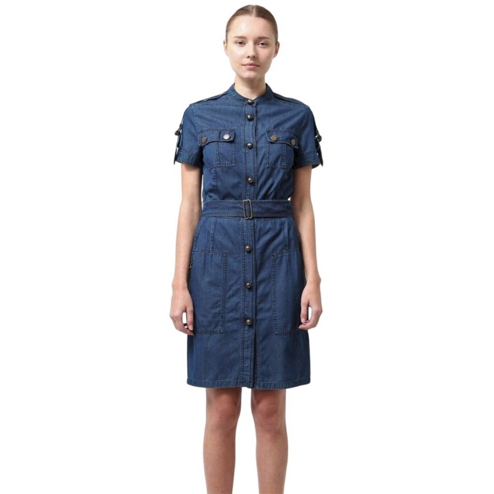 LANVIN x ACNE Denim Shirt Dress Multi Pocket Metal Button Women's